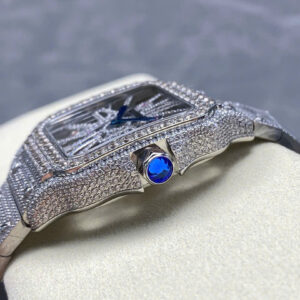 Đồng Hồ Cartier Santos Skeleton Dây Kim Loại Đính Full Đá Replica (1)