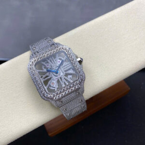 Đồng Hồ Cartier Santos Skeleton Dây Kim Loại Đính Full Đá Replica (1)