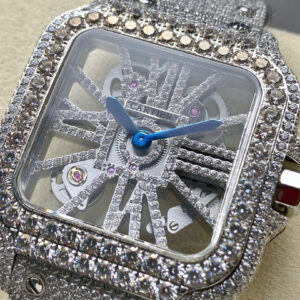 Đồng Hồ Cartier Santos Skeleton Dây Kim Loại Đính Full Đá Replica (1)