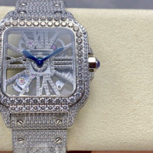 Đồng Hồ Cartier Santos Skeleton Dây Kim Loại Đính Full Đá Replica (1)