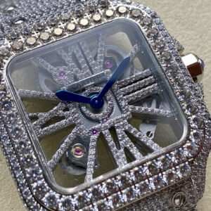 Đồng Hồ Cartier Santos Skeleton Dây Kim Loại Đính Full Đá Replica (1)