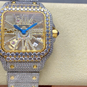 Đồng Hồ Cartier Santos Skeleton Demi Gold Nam Đính Đá Replica 11 (1)