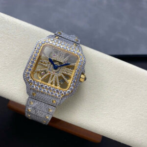 Đồng Hồ Cartier Santos Skeleton Demi Gold Nam Đính Đá Replica 11 (1)