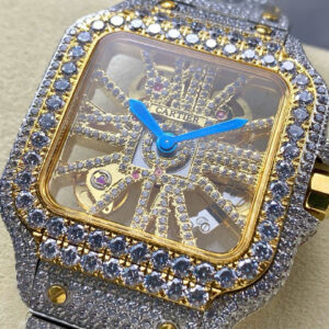 Đồng Hồ Cartier Santos Skeleton Demi Gold Nam Đính Đá Replica 11 (1)