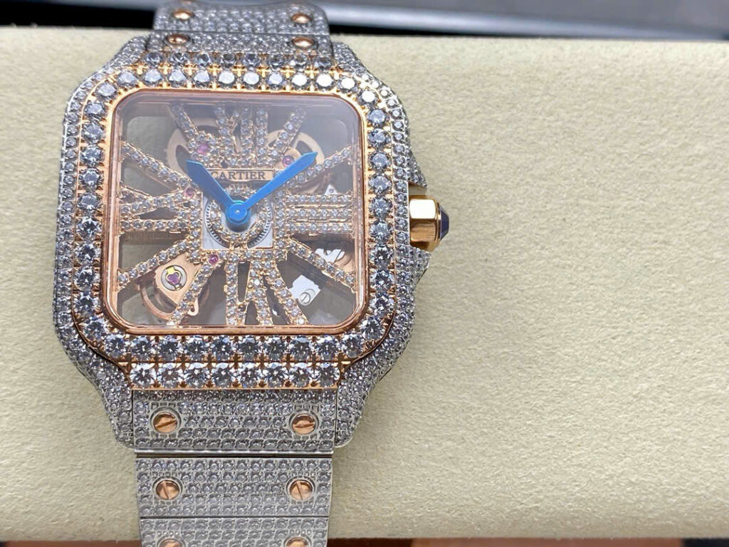 Đồng Hồ Cartier Santos Skeleton Demi Rose Nam Đính Đá Replica 11 (2)