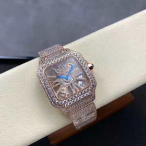 Đồng Hồ Cartier Santos Skeleton Rose Gold Replica Cao Cấp Đính Full Đá (3)