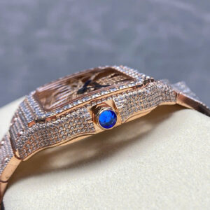 Đồng Hồ Cartier Santos Skeleton Rose Gold Replica Cao Cấp Đính Full Đá (3)