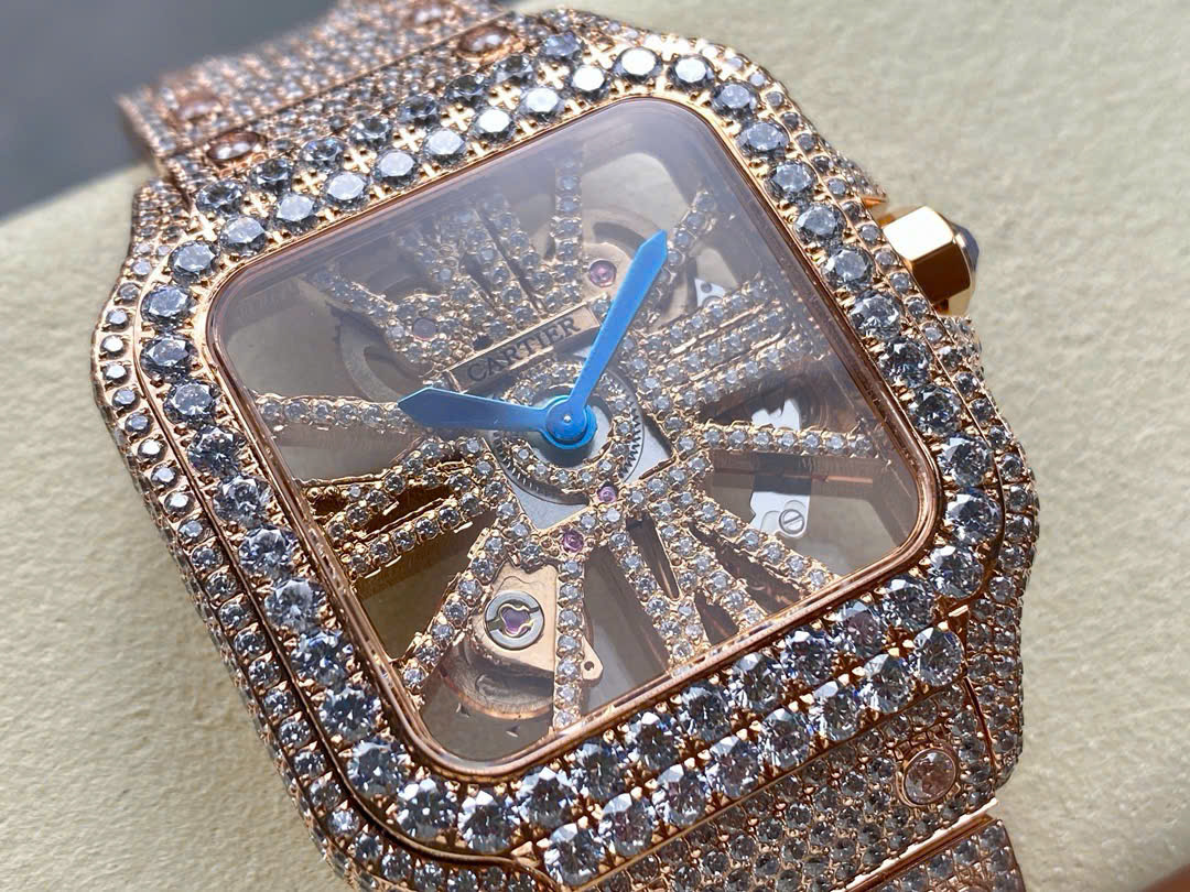 Đồng Hồ Cartier Santos Skeleton Rose Gold Replica Cao Cấp Đính Full Đá (3) Đồng Hồ Cartier Santos Skeleton Rose Gold Replica Cao Cấp Đính Full Đá (3)