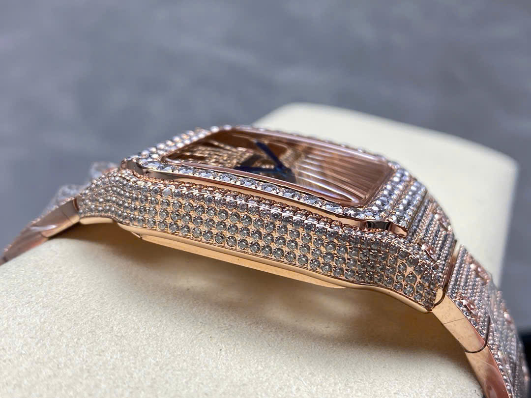 Đồng Hồ Cartier Santos Skeleton Rose Gold Replica Cao Cấp Đính Full Đá (4) Đồng Hồ Cartier Santos Skeleton Rose Gold Replica Cao Cấp Đính Full Đá (3)