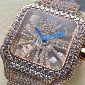 Đồng Hồ Cartier Santos Skeleton Rose Gold Replica Cao Cấp Đính Full Đá (3)