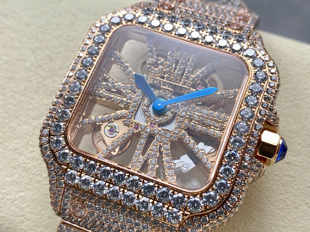 Đồng Hồ Cartier Santos Skeleton Rose Gold Replica Cao Cấp Đính Full Đá (5) Đồng Hồ Cartier Santos Skeleton Rose Gold Replica Cao Cấp Đính Full Đá (3)