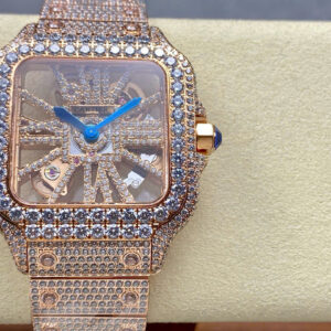 Đồng Hồ Cartier Santos Skeleton Rose Gold Replica Cao Cấp Đính Full Đá (3)