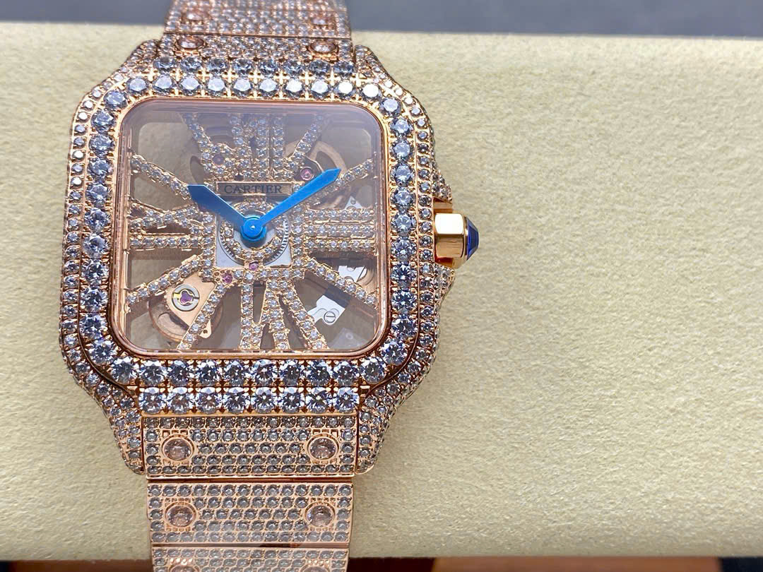 Đồng Hồ Cartier Santos Skeleton Rose Gold Replica Cao Cấp Đính Full Đá (6) Đồng Hồ Cartier Santos Skeleton Rose Gold Replica Cao Cấp Đính Full Đá (3)