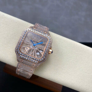 Đồng Hồ Cartier Santos Skeleton Rose Gold Replica Cao Cấp Đính Full Đá (3)