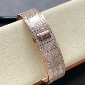 Đồng Hồ Cartier Santos Skeleton Rose Gold Replica Cao Cấp Đính Full Đá (3)