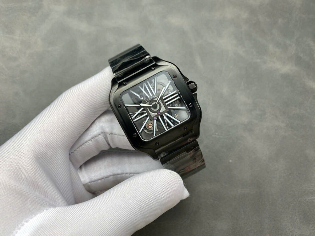 Đồng Hồ Cartier Santos Skeleton WHSA0009 Thép Đen Replica Cao Cấp (6)