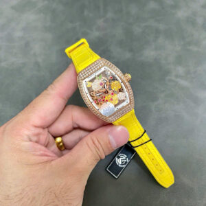 Đồng Hồ Franck Muller V32 Nữ Đính Đá Màu Vàng Replica Cao Cấp 36mm (1)