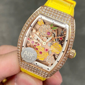 Đồng Hồ Franck Muller V32 Nữ Đính Đá Màu Vàng Replica Cao Cấp 36mm (1)