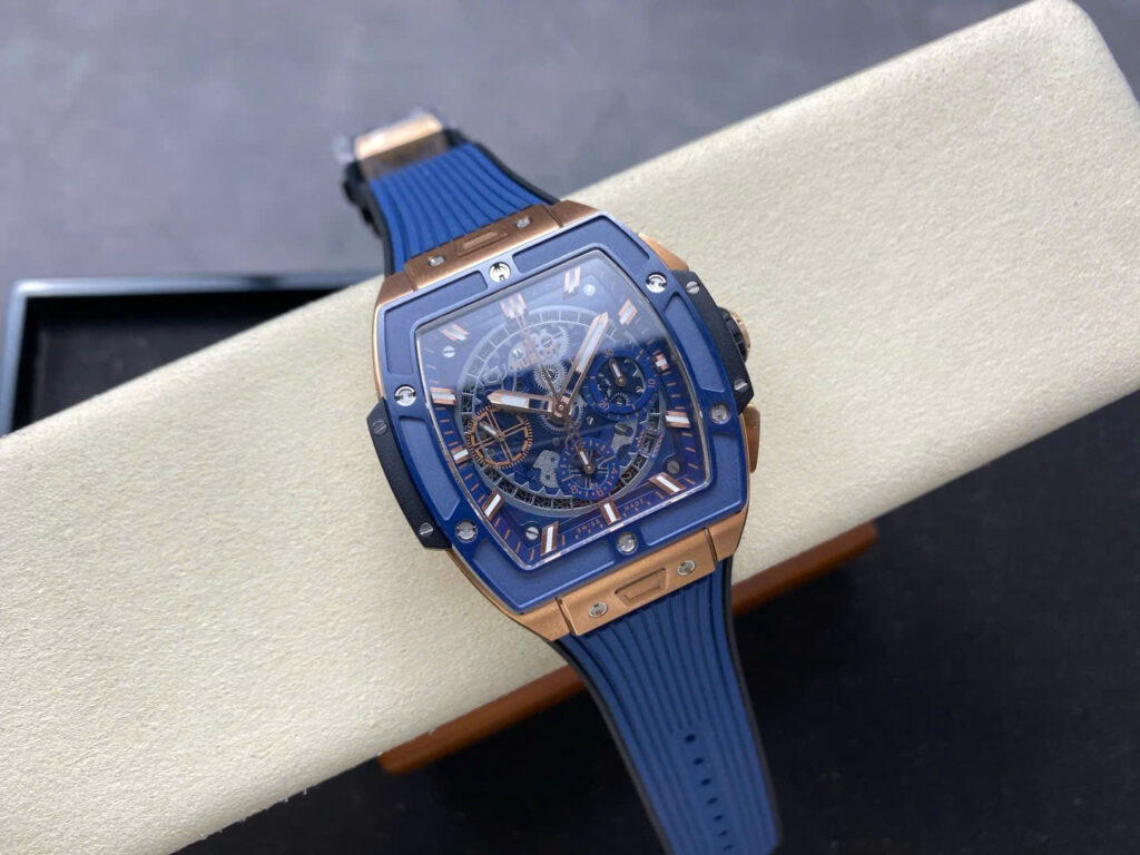 Đồng Hồ Hublot Spirit Of Big Bang King Gold Viền Gốm Xanh Chế Tác Xưởng BBF 42mm (6)