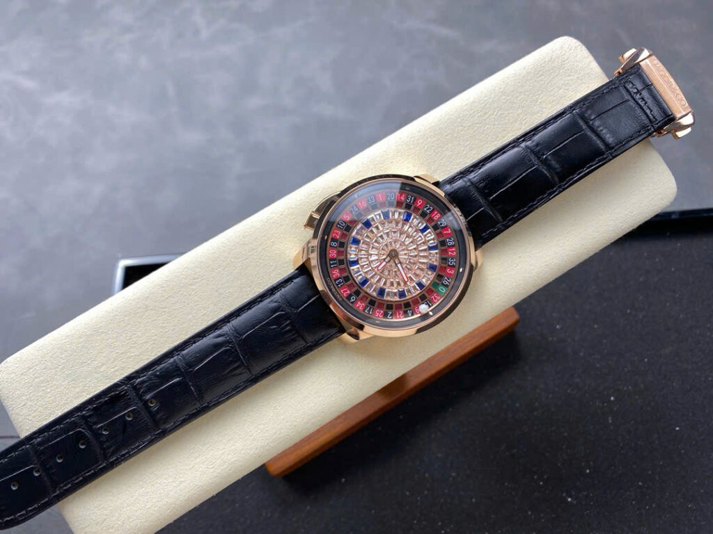 Đồng Hồ Jacob & Co Casino Tourbillon Đính Đá Dây Da Màu Đen Replica AMG 41mm (4)