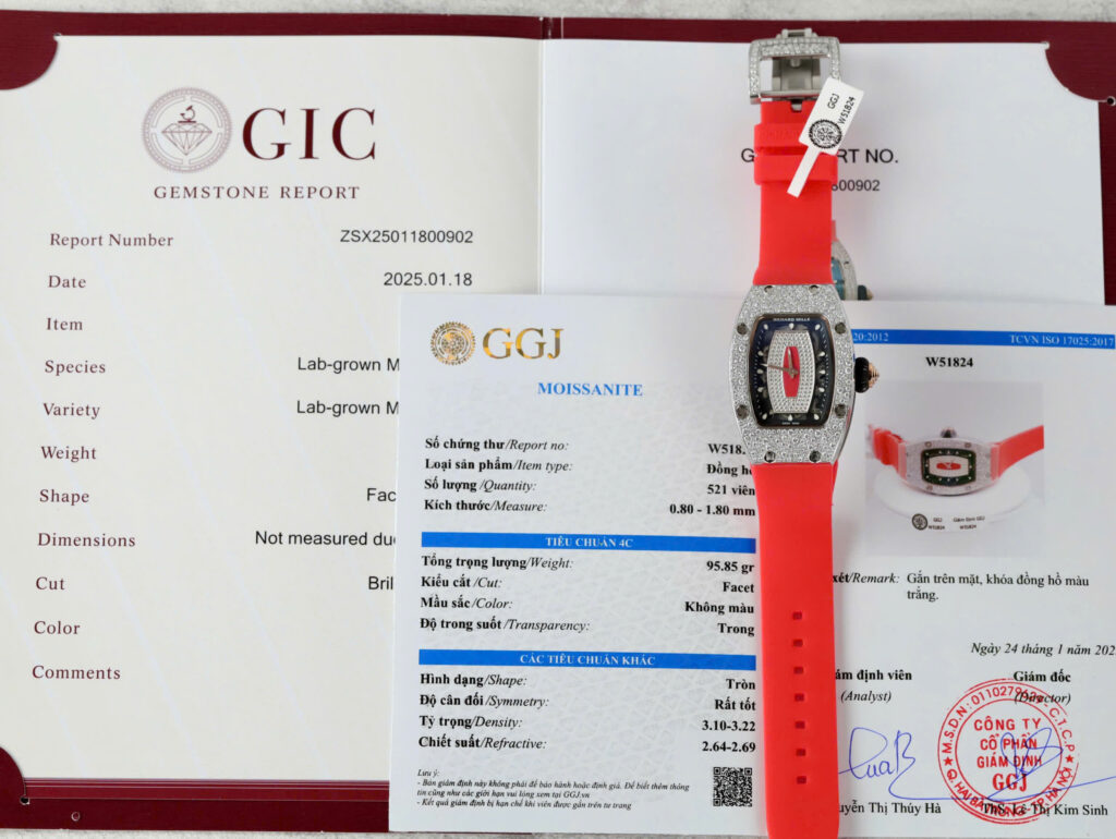 Đồng Hồ Richard Mille RM007 Nữ Đính Full Kim Cương Nhân Tạo Moissanite Màu Đỏ 36mm (2)