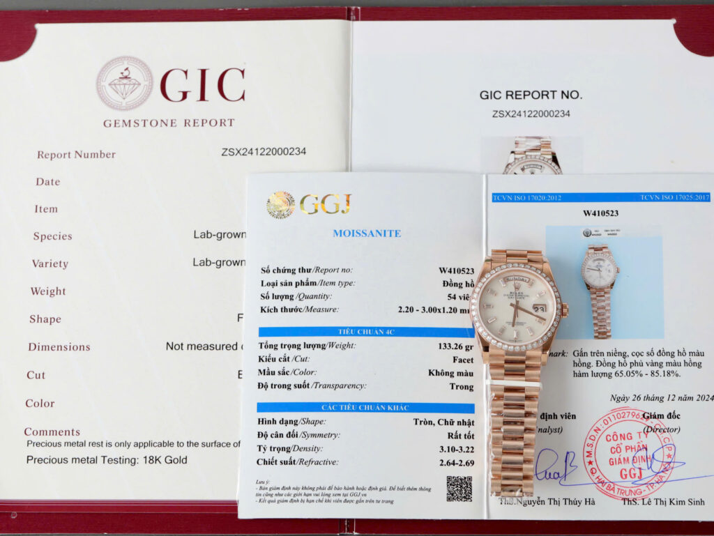 Đồng Hồ Rolex Day-Date 128345RBR Chế Tác Bọc Vàng 18K Mặt Khảm Trai Đính Moissanite 36mm (5)