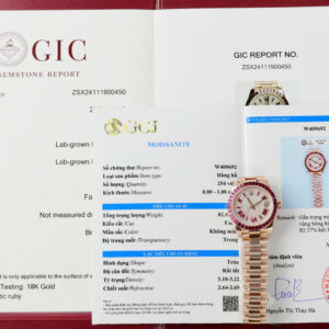 Đồng Hồ Rolex Day-Date Nữ Bọc Vàng Đính Đá Ruby Đỏ & Moissanite Chế Tác 31mm (10)