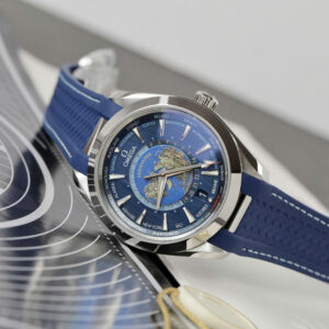 Đồng Hồ Omega Replica Aqua Terra World Timer Dây Cao Su Màu Xanh Nhà Máy VS 41mm (9)