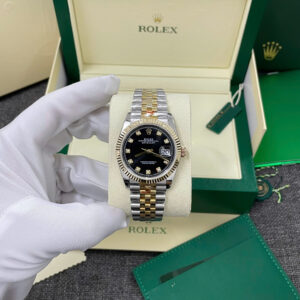 Đồng Hồ Rolex Chế Tác DateJust 126233 Bọc Vàng Thật Mặt Số Đen Đính Đá Xưởng GM 36mm (1)
