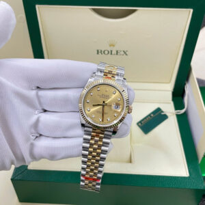 Đồng Hồ Rolex Chế Tác DateJust 126233 Bọc Vàng Thật Mặt Số Vàng Champagne Đính Đá Xưởng GM 36mm (3)