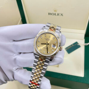 Đồng Hồ Rolex Chế Tác DateJust 126233 Bọc Vàng Thật Mặt Số Vàng Champagne Đính Đá Xưởng GM 36mm (3)