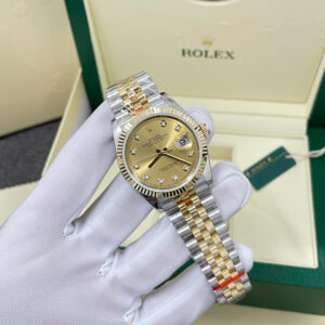 Đồng Hồ Rolex Chế Tác DateJust 126233 Bọc Vàng Thật Mặt Số Vàng Champagne Đính Đá Xưởng GM 36mm (3)