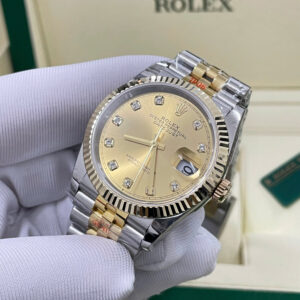 Đồng Hồ Rolex Chế Tác DateJust 126233 Bọc Vàng Thật Mặt Số Vàng Champagne Đính Đá Xưởng GM 36mm (3)