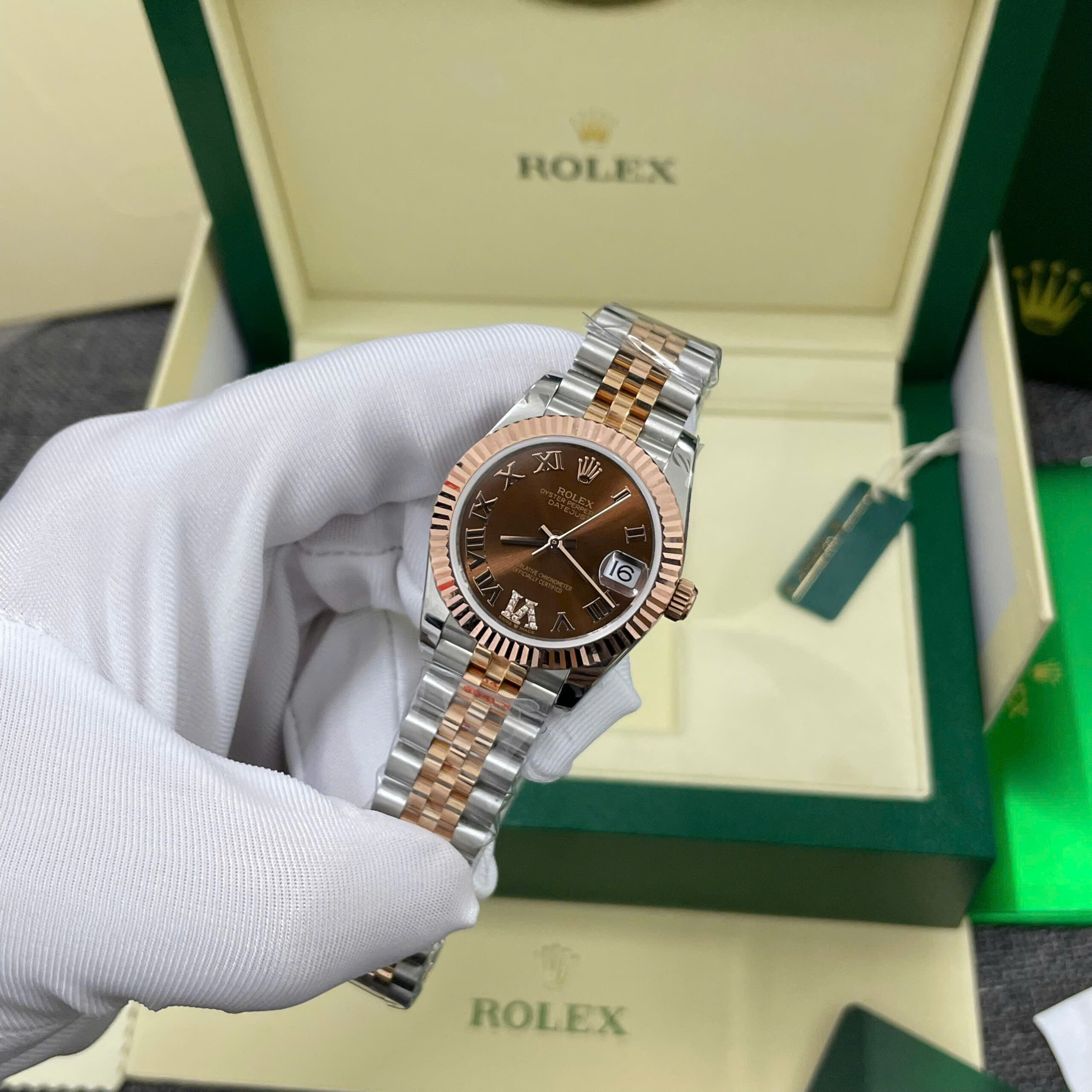 Đồng Hồ Rolex Chế Tác DateJust 278271 Bọc Vàng Mặt Số Chocolate Cọc La Mã Xưởng GM 31mm (4)