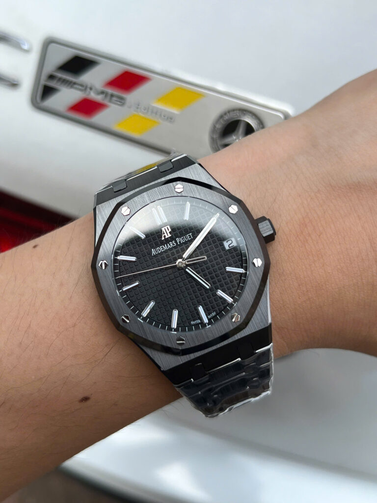 Đồng Hồ Audemars Piguet Chế Tác Gốm Đen Royal Oak 15500CE Mặt Xanh Xưởng APS 41mm (3)