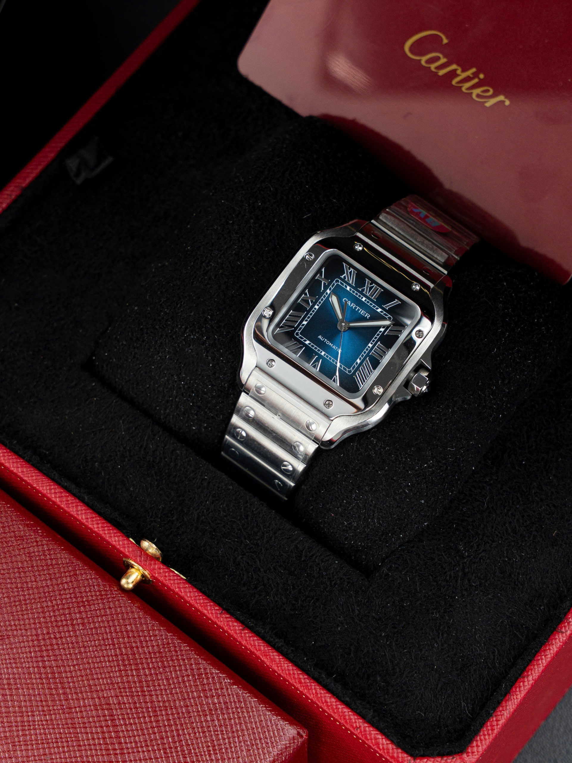 Đồng Hồ Cartier Rep 1 1 Santos WSSA0063 Nữ Mặt Xanh Blue Nhà Máy BV 35,1mm (5)