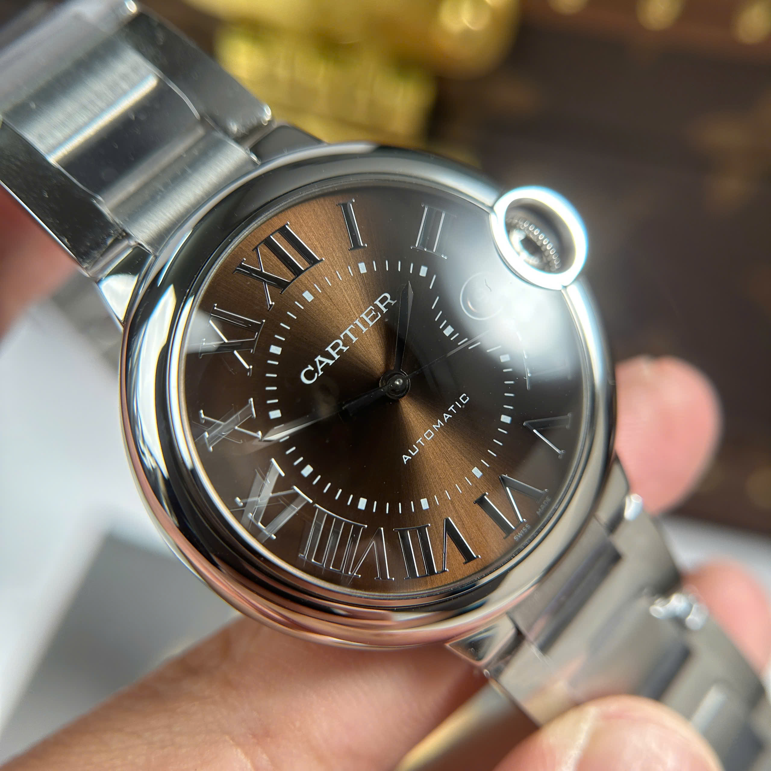 Đồng Hồ Cartier Replica 11 Ballon Bleu Cao Cấp Mặt Số Nâu Dây Thép Nhà Máy AF 40mm (1)