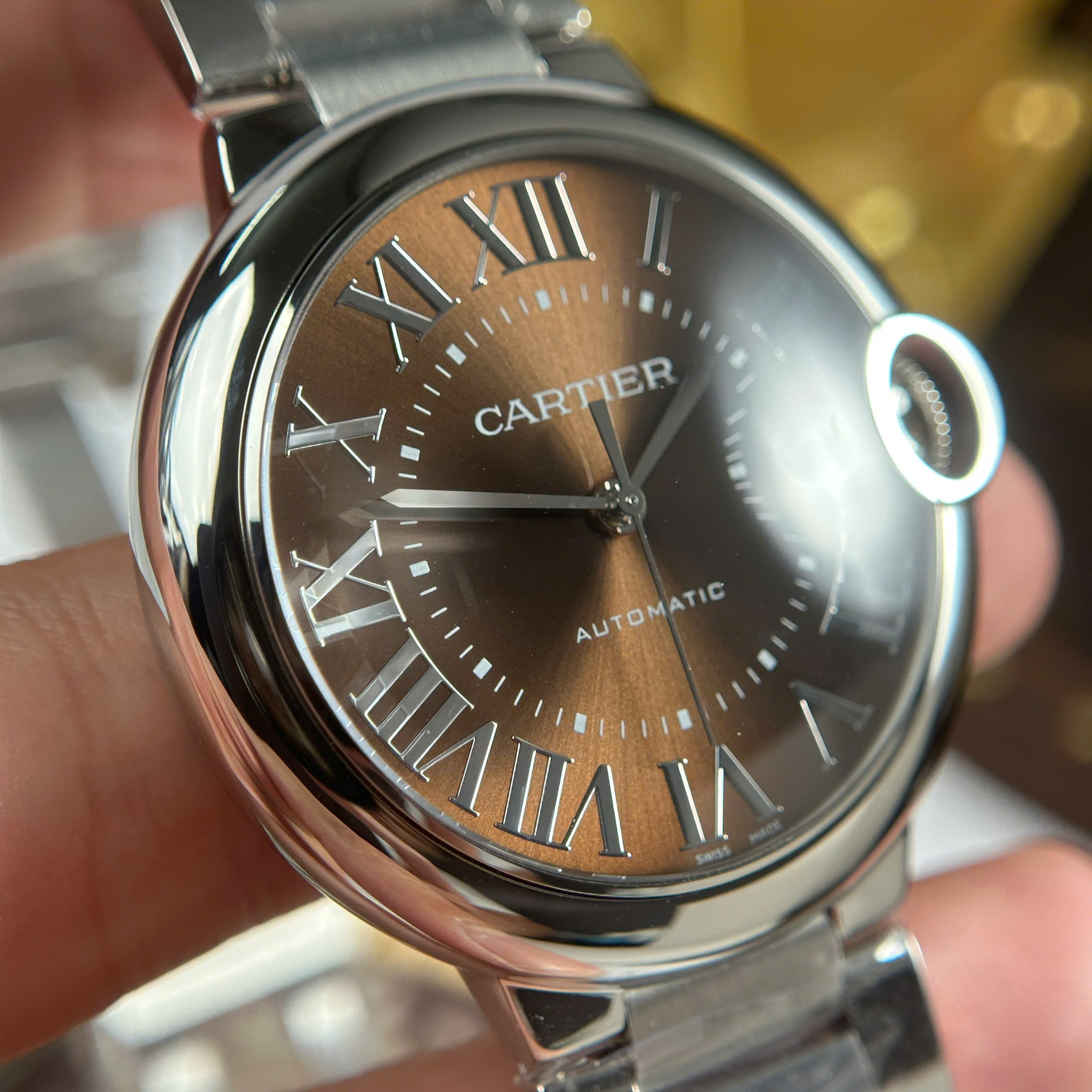Đồng Hồ Cartier Replica 11 Ballon Bleu Cao Cấp Mặt Số Nâu Dây Thép Nhà Máy AF 40mm (7)