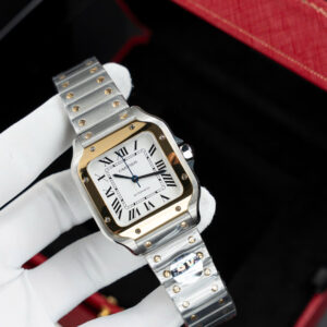 Đồng Hồ Cartier Rep 11 Santos W2SA0016 Nữ Mặt Trắng Màu Demi Xưởng BV 35,1mm