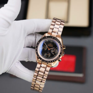 Đồng Hồ Omega Rep 11 SpeedMaster Moonwatch Màu Vàng Hồng Mặt Đen 42mm (4)