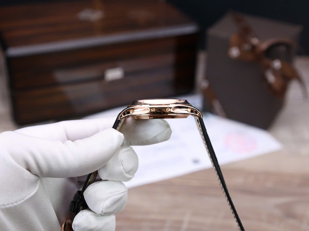 Đồng Hồ Patek Philippe Chế Tác Bọc Vàng Hồng 18K Complications 5205R Mặt Đen Xưởng KM 40mm (10)