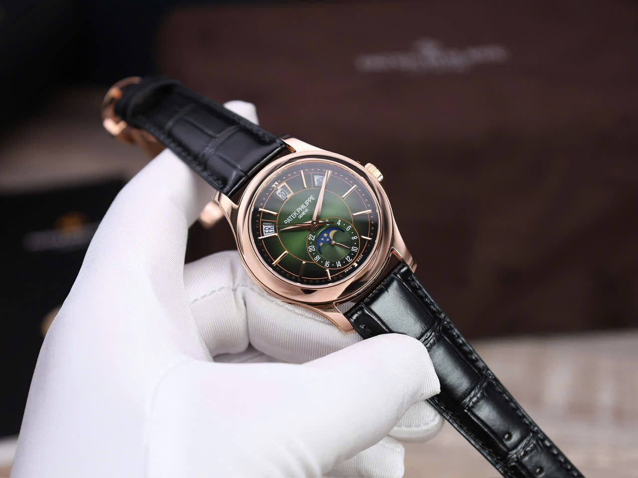 Đồng Hồ Patek Philippe Chế Tác Bọc Vàng Hồng 18K Complications 5205R Mặt Xanh Xưởng KM 40mm (3)