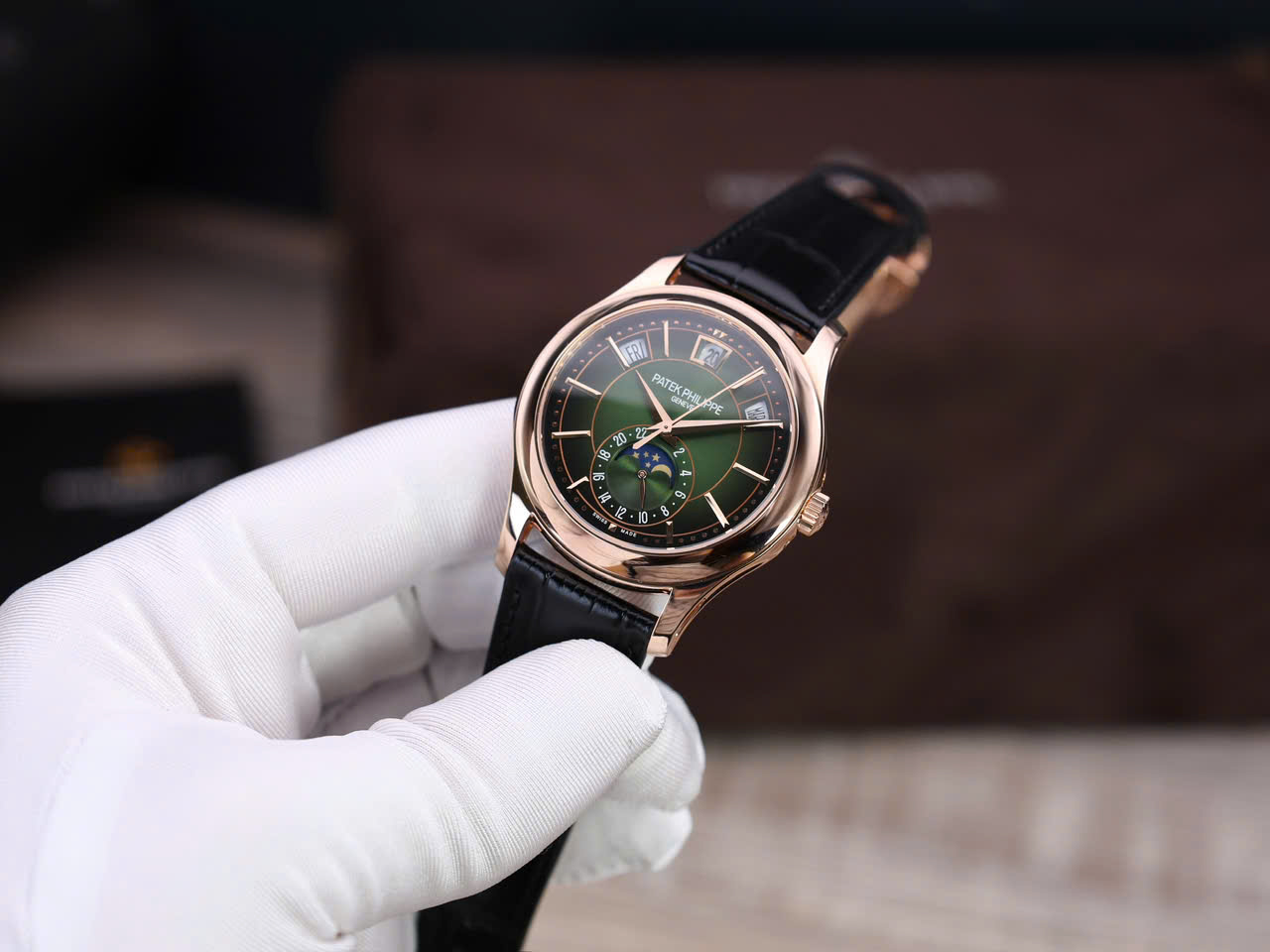 Đồng Hồ Patek Philippe Chế Tác Bọc Vàng Hồng 18K Complications 5205R Mặt Xanh Xưởng KM 40mm (4)