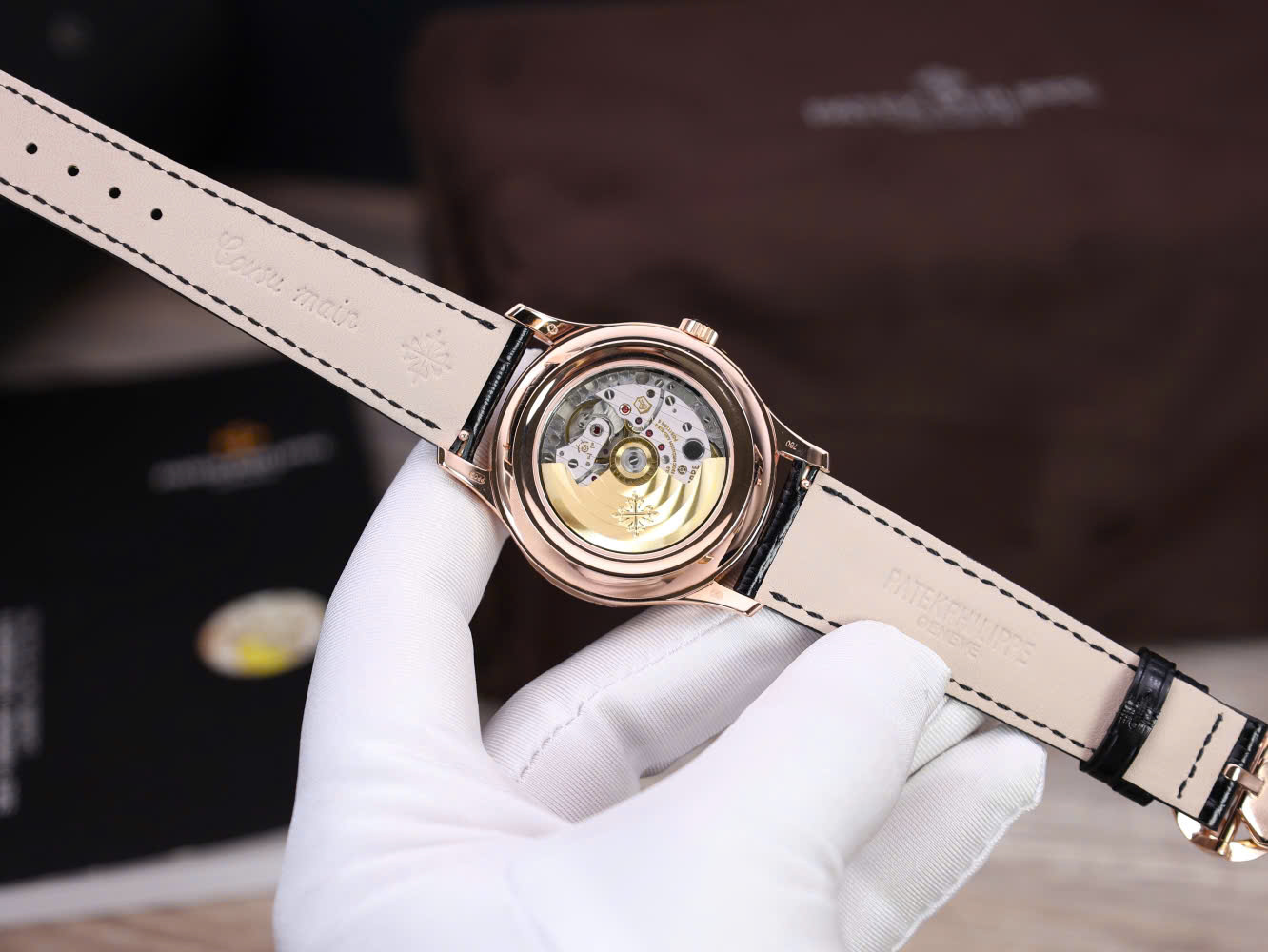 Đồng Hồ Patek Philippe Chế Tác Bọc Vàng Hồng 18K Complications 5205R Mặt Xanh Xưởng KM 40mm (8)