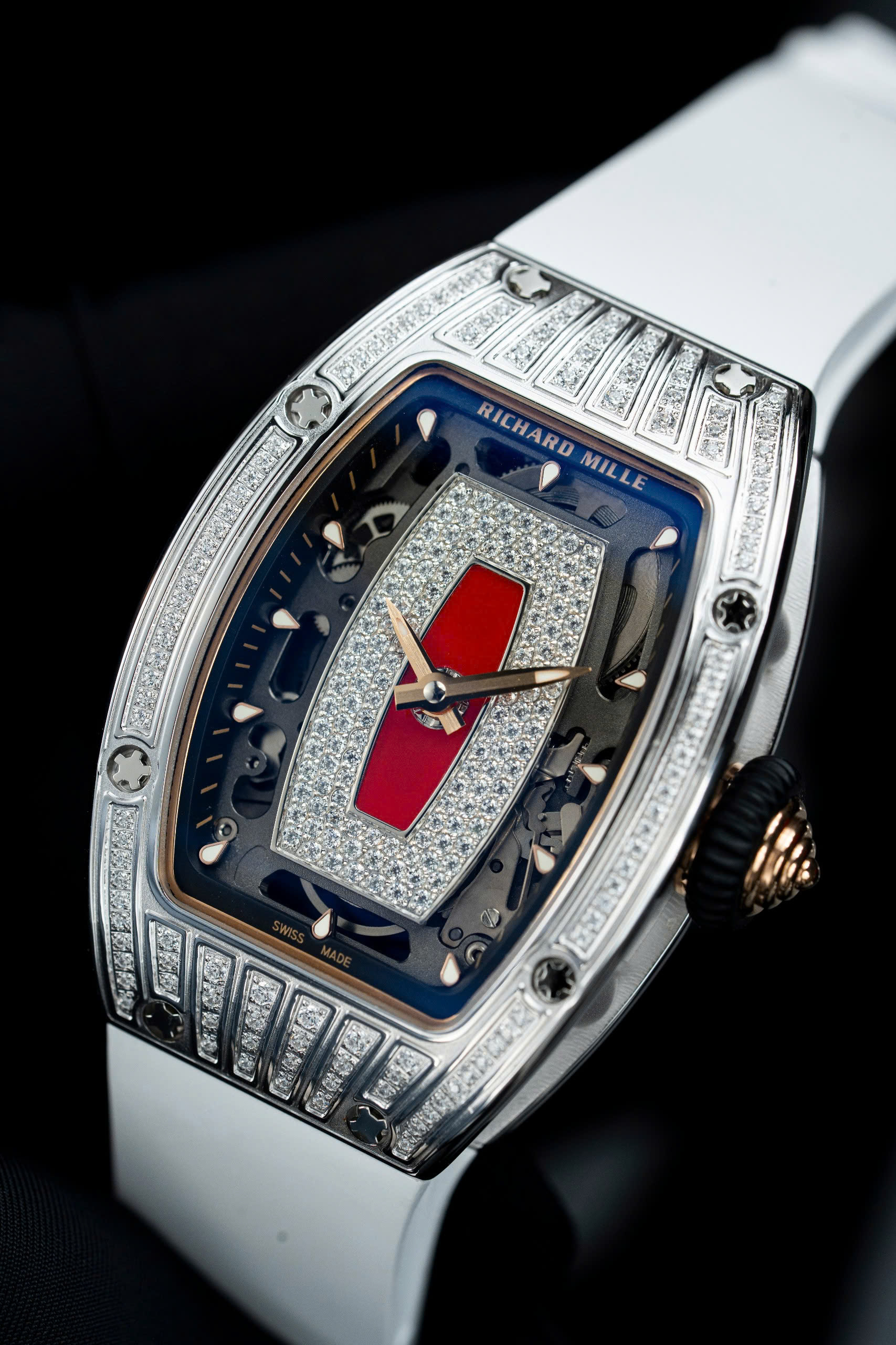 Đồng Hồ Richard Mille Rep 1 1 RM07-01 Nữ Đính Đá Dây Cao Su Trắng Xưởng ZF 32x46mm (1)