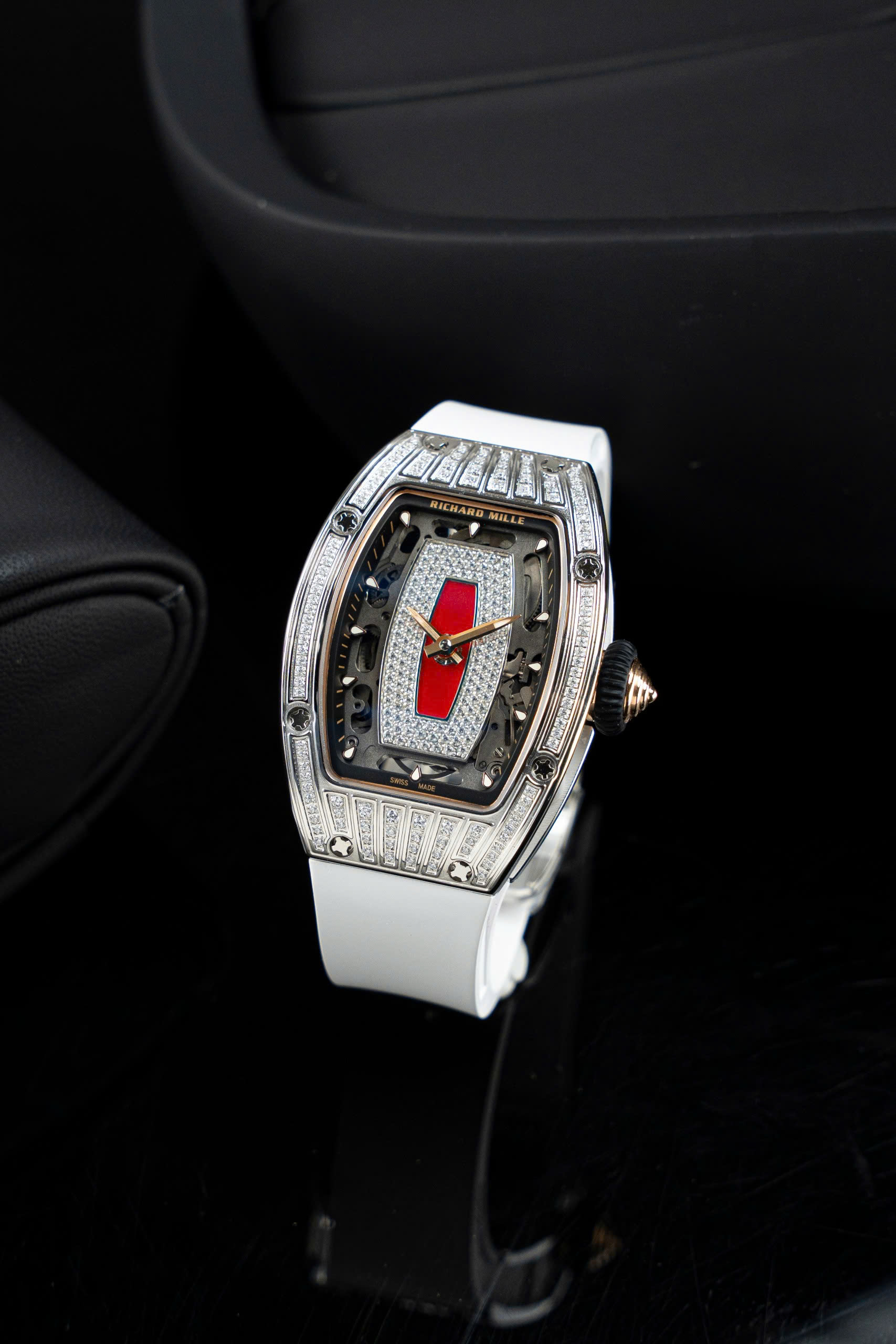 Đồng Hồ Richard Mille Rep 1 1 RM07-01 Nữ Đính Đá Dây Cao Su Trắng Xưởng ZF 32x46mm (4)