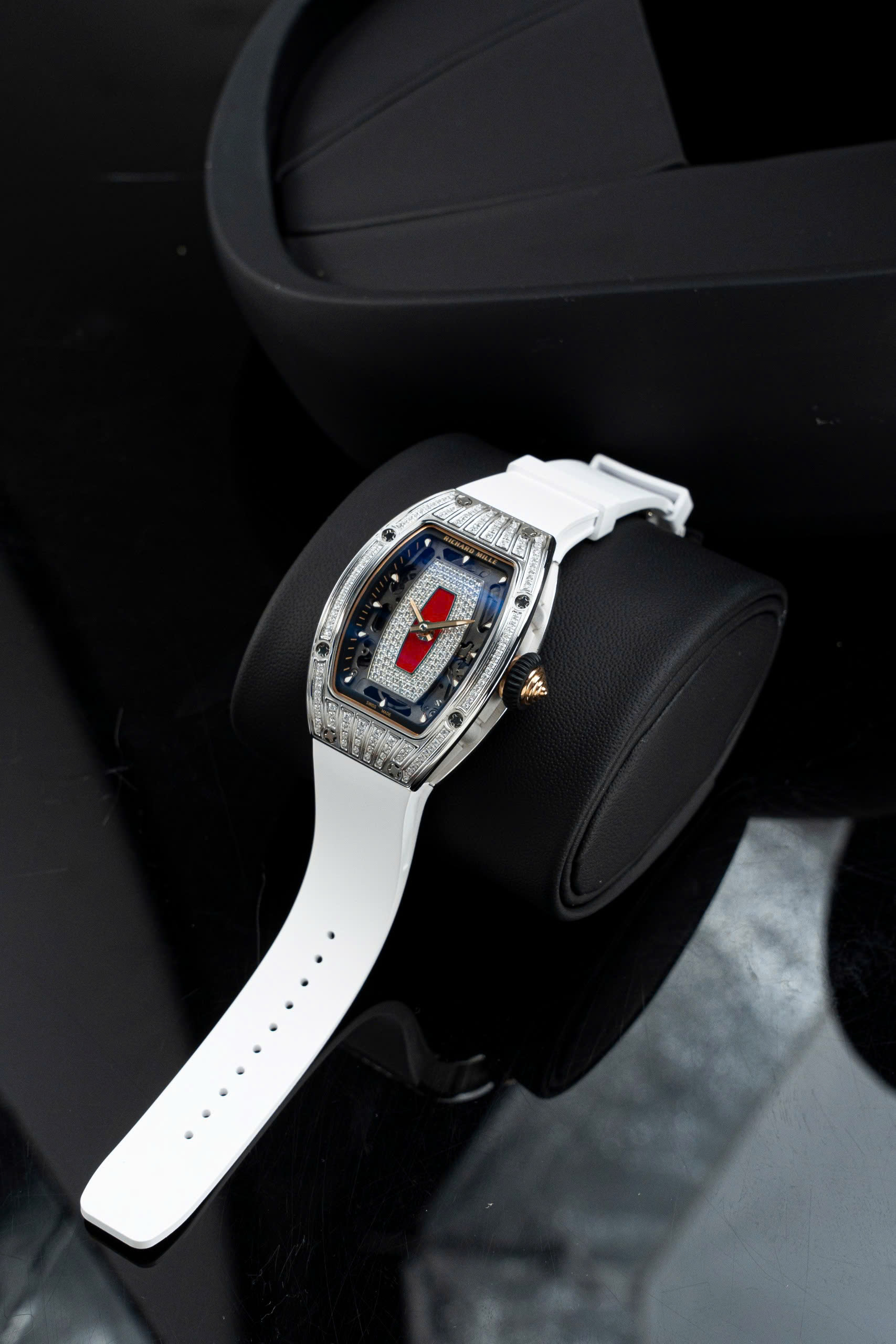 Đồng Hồ Richard Mille Rep 1 1 RM07-01 Nữ Đính Đá Dây Cao Su Trắng Xưởng ZF 32x46mm (9)