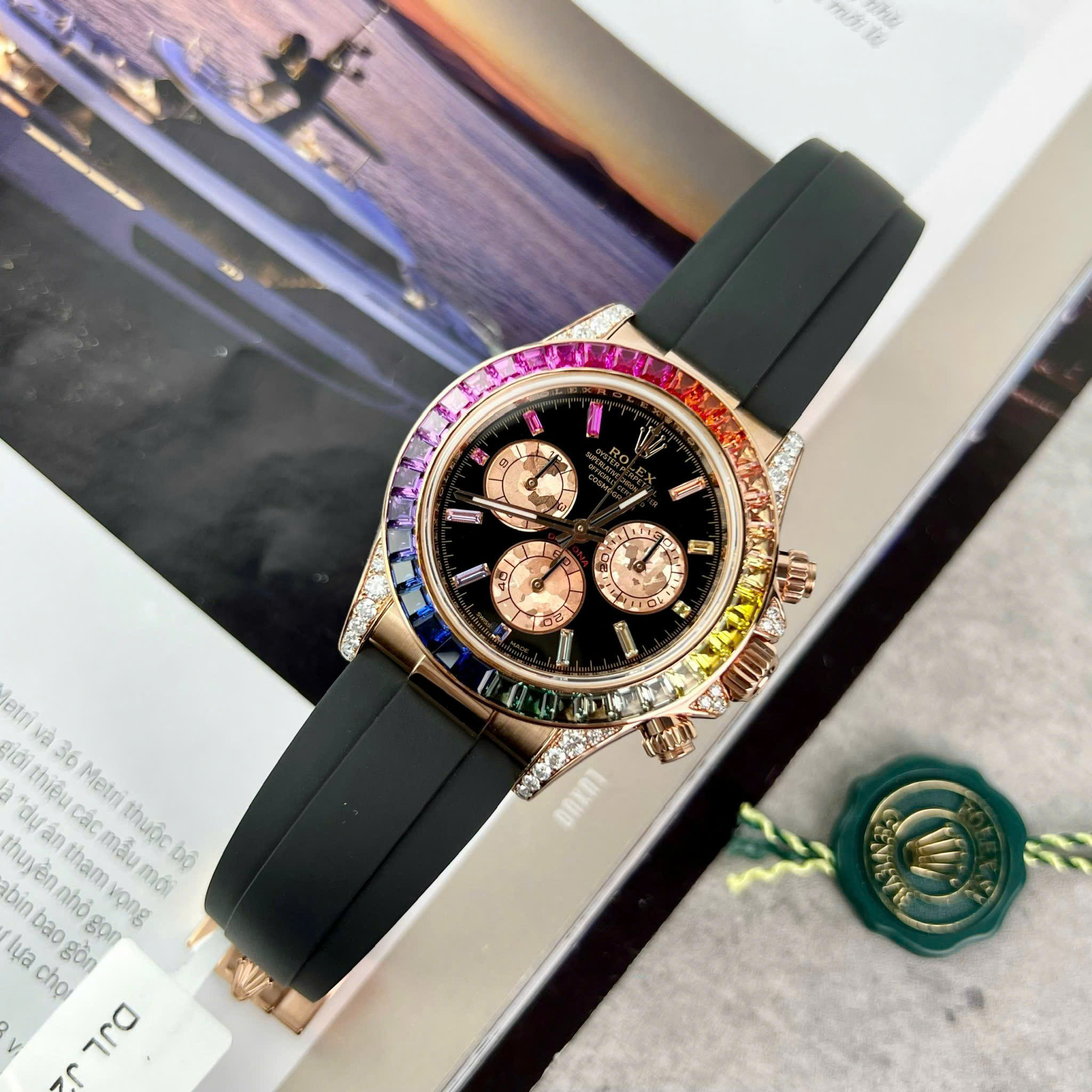 Đồng Hồ Rolex 1 1 Daytona 116595RBOW Rainbow Bọc Vàng Đính Đá Quý Nhân Tạo 40mm (4)