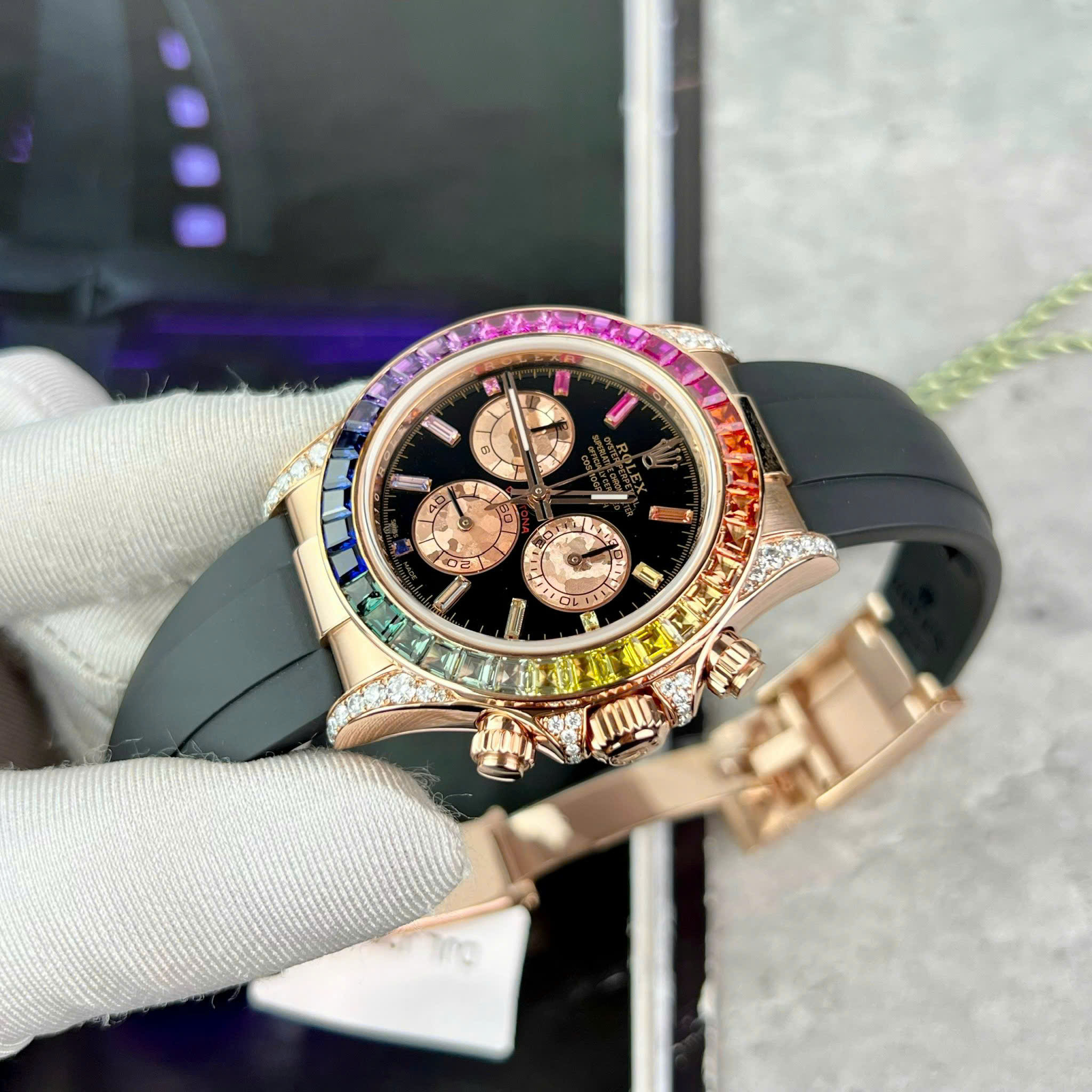 Đồng Hồ Rolex 1 1 Daytona 116595RBOW Rainbow Bọc Vàng Đính Đá Quý Nhân Tạo 40mm (6)