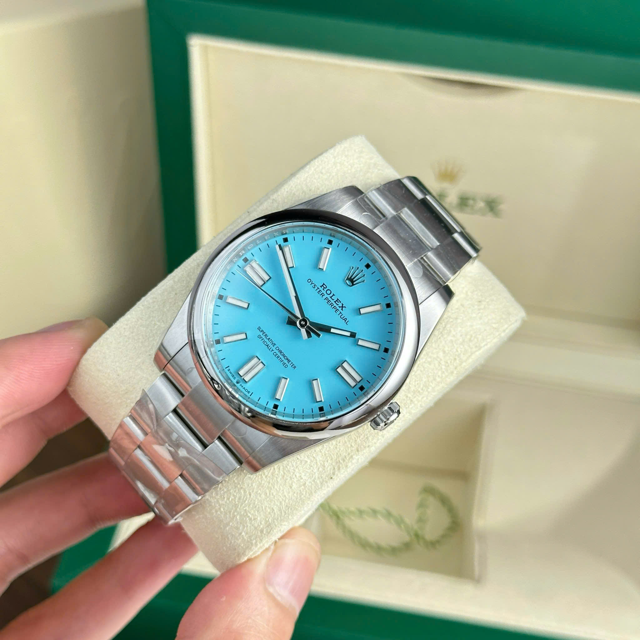Đồng Hồ Rolex Chế Tác Oyster Perpetual 124300 Mặt Số Xanh Băng Nhà Máy Clean 41mm (10)